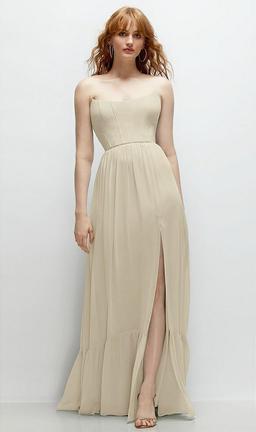 Strapless Cat-Eye Corset Maxi Dress with Ruffle Hem A-Line Skirt