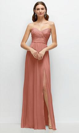 Strapless Pleated Surplice Chiffon Maxi Dress with A-Line Skirt