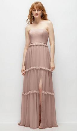 Strapless Chiffon Maxi Dress with Tiered Micro Ruffle Full Skirt