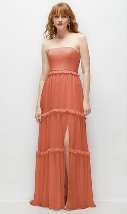 Strapless Chiffon Maxi Dress with Tiered Micro Ruffle Full Skirt