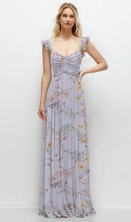 Convertible Ruffle Strap Chiffon Maxi Dress with Full Circle Skirt