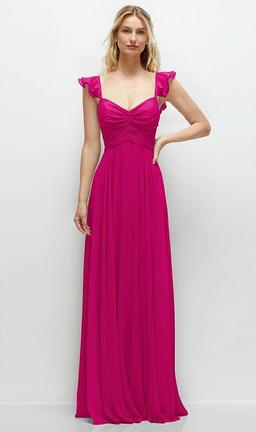 Convertible Ruffle Strap Chiffon Maxi Dress with Full Circle Skirt