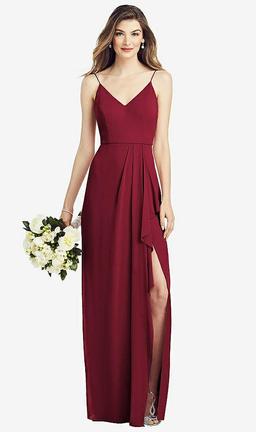 Spaghetti Strap Draped Skirt Gown with Front Slit