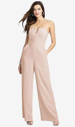 Strapless Notch Crepe Jumpsuit with Pockets