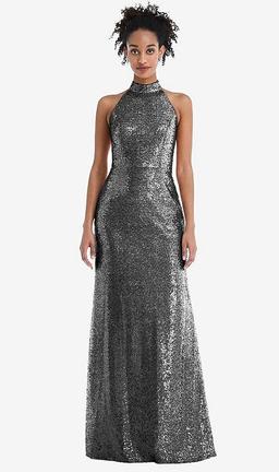Stand Collar Halter Sequin Trumpet Gown