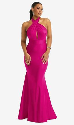 Criss Cross Halter Open-Back Stretch Satin Mermaid Dress