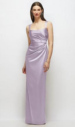 Scoop Neck Draped Column Stretch Satin Maxi Dress