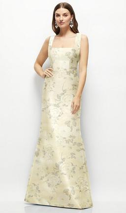 Floral Satin Square Neck Fit and Flare Maxi Dress