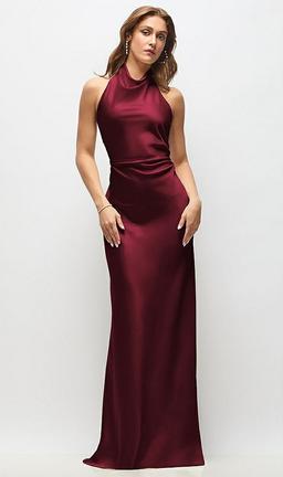 High Cowl Neck Open-Back Stretch Satin Bias Maxi Dress