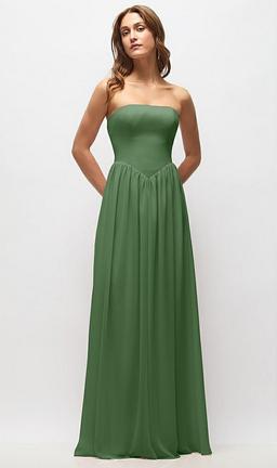 Strapless Basque Drop Waist Chiffon Maxi Dress with Shirred Skirt