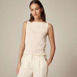 Smocked shell tank top in crepe de chine