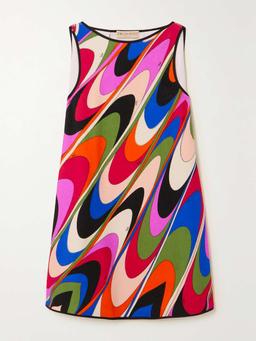 Onde printed cotton-blend terry mini dress