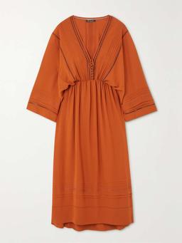 Henrietta embroidered silk crepe de chine midi dress