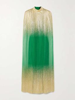 Metallic plissé-tulle gown and cape set