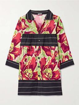 Printed cotton-jacquard mini shirt dress