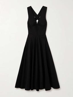 Striped cotton-poplin midi dress