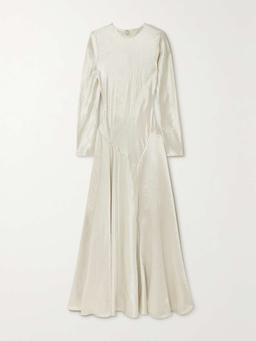 Yara paneled hammered-satin gown
