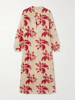 Floral-print linen kaftan
