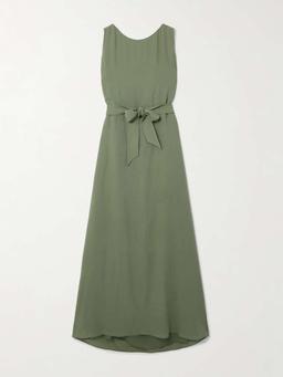 Belted silk-crepe maxi dress
