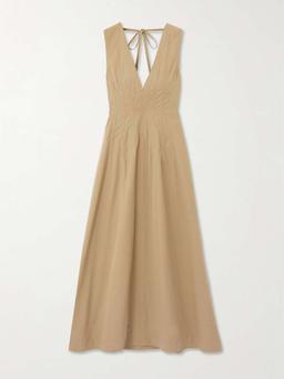 Tie-detailed cotton-blend maxi dress