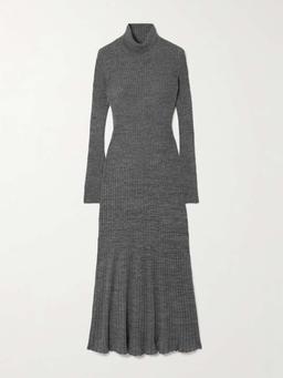 Ribbed wool turleneck midi dress