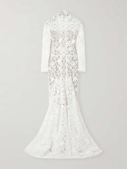 Alessa cutout corded lace and tulle turtleneck gown