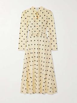Belted polka-dot silk-twill midi dress