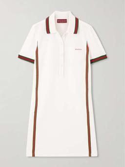 Embroidered webbing-trimmed cotton-piqué mini dress