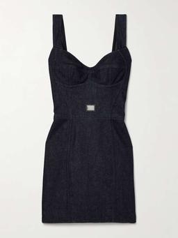 Tulle-trimmed denim mini dress