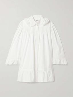Petaluma crochet-trimmed pintucked cotton-poplin mini shirt dress