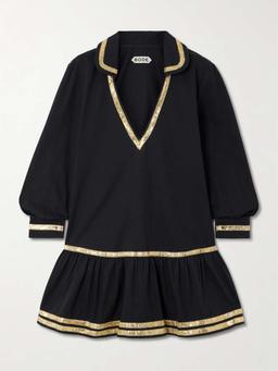 Embellished cotton-poplin mini dress