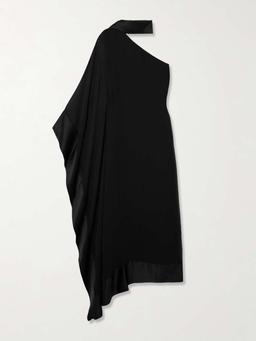 Betsy Spirito one-shoulder satin-trimmed silk-chiffon dress