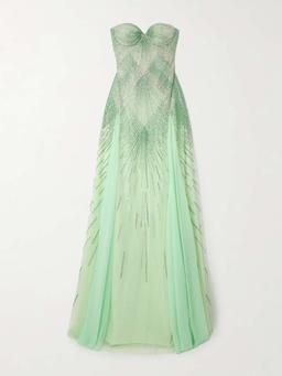 Strapless embellished tulle gown