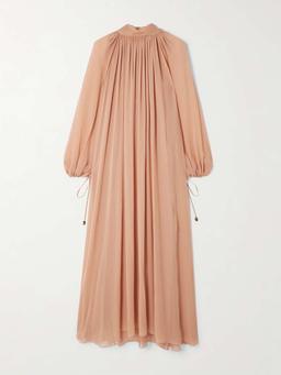 Pleated silk-georgette midi dress