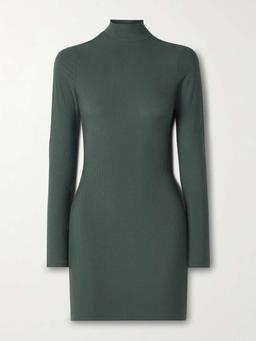 Soft Lounge Ribbed Mock Neck Long Sleeve stretch-modal mini dress - Deep Sea
