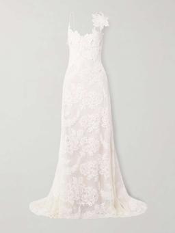 Edie appliquéd silk chiffon-trimmed cotton-blend corded lace gown
