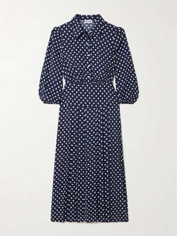 Polka-dot crepe de chine midi shirt dress