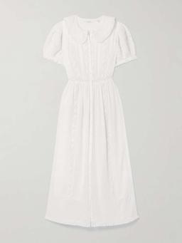 Phoebe lace-trimmed pintucked organic cotton-voile midi shirt dress