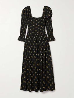 Wilmina shirred floral-print cotton-blend maxi dress