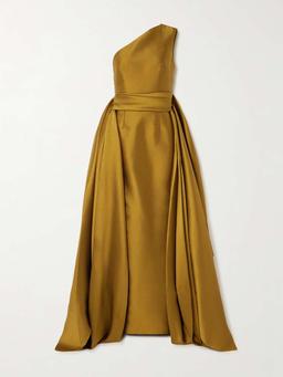 Charo one-shoulder draped satin-twill gown