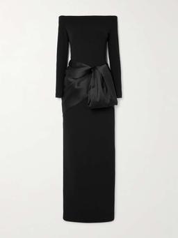 Kori off-the-shoulder faille-trimmed crepe gown