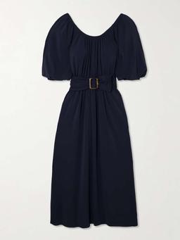 Gabriela belted gathered stretch-jersey midi dress