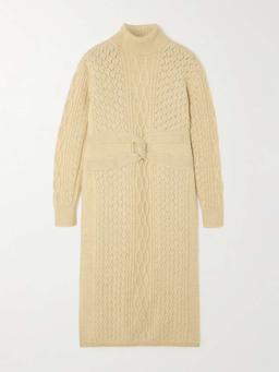 Cable-knit wool turtleneck midi dress
