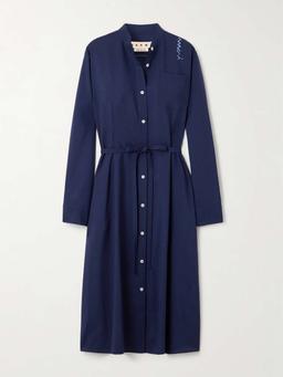 Embroidered wool-twill midi dress