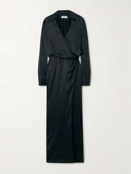 Satin maxi wrap dress