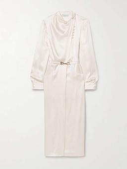Josefina belted draped silk-satin midi wrap dress