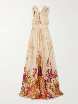 Antique Shard metallic printed silk-chiffon gown