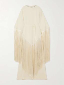 Draped fringed crepe kaftan