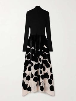 Lunaria ribbed-knit and devoré-velvet turtleneck maxi dress
