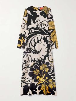 Swing printed silk-twill midi dress